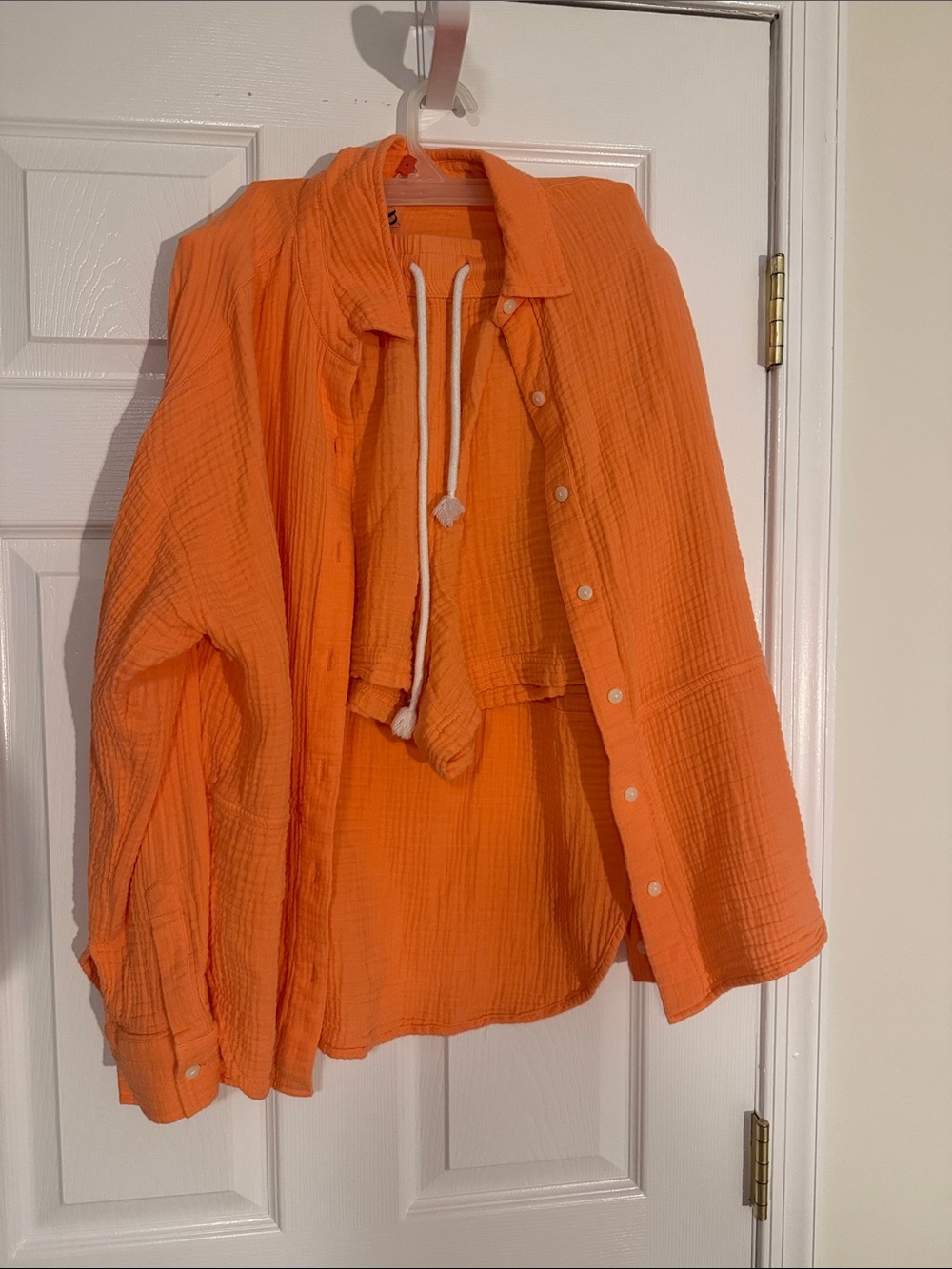 Light coral Lightweight Cotton Button-Up Shirt and short set